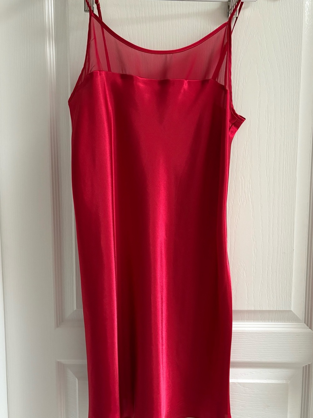 Red Satin Slip Chemise with Sheer Yoke NWOT